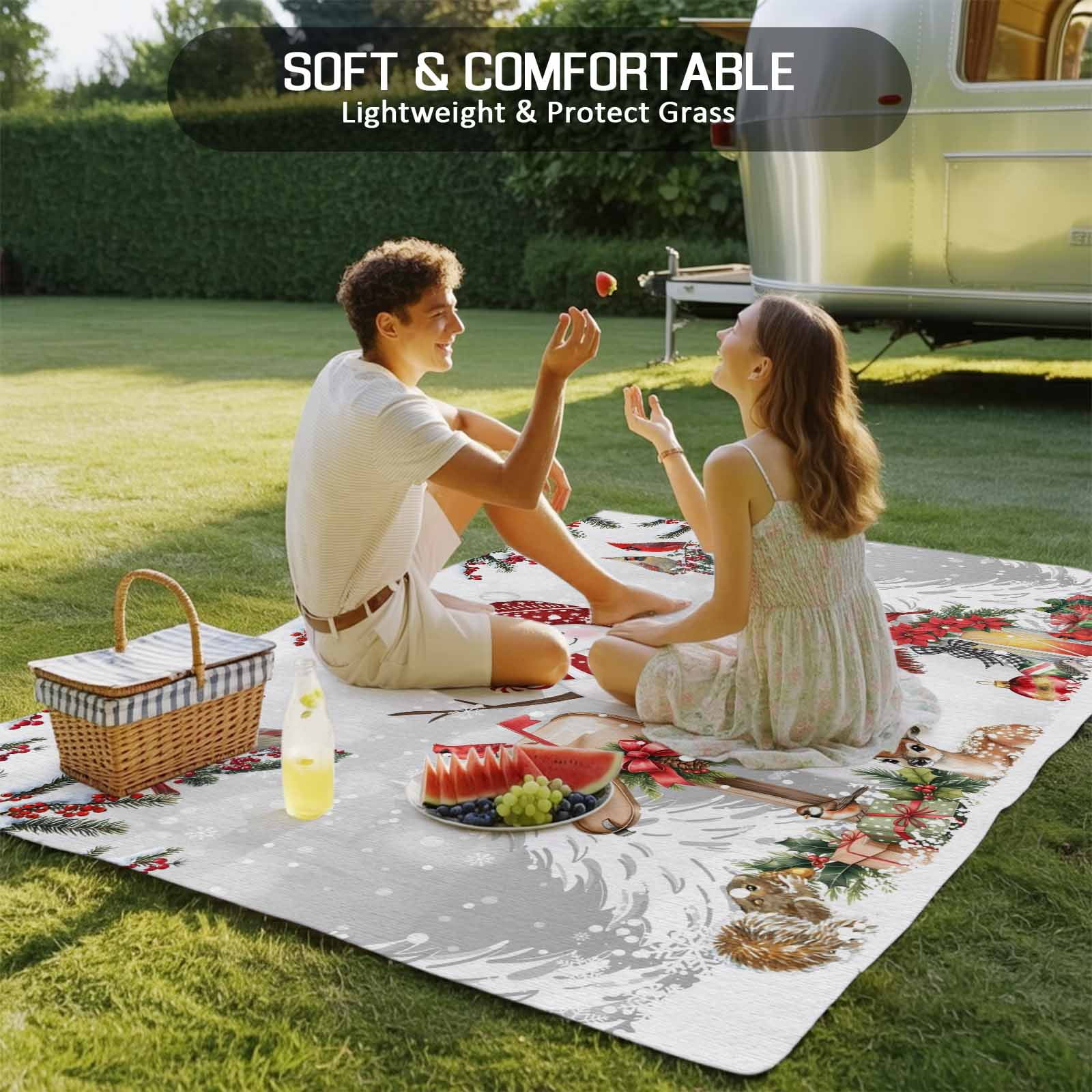 Fsddascl Grey Christmas Outdoor Rug for Patio/Deck/Porch, Non-Slip Large Area Rug 5 x 8 Ft, Xmas Snowman Tree Snowflake Birds Indoor Outdoor Rugs Washable Area Rugs, Camping Rug Carpet Runner