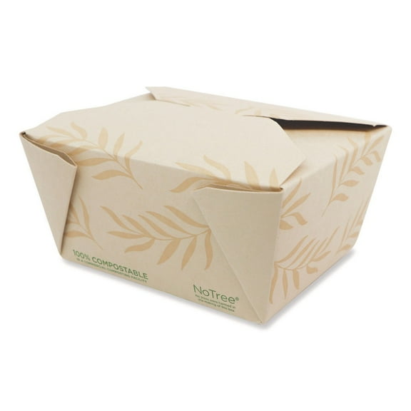 World Centric TO-NT-1 4.2 in. x 5.2 in. x 2.5 in. 26 oz. Sugarcane No Tree Folded Takeout Containers - Natural (450/Carton)