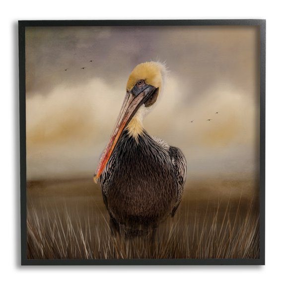 Stupell Pelican Cloudy Nature Sky Wildlife Animals & Insects Photography Black Framed Art Print Wall Art