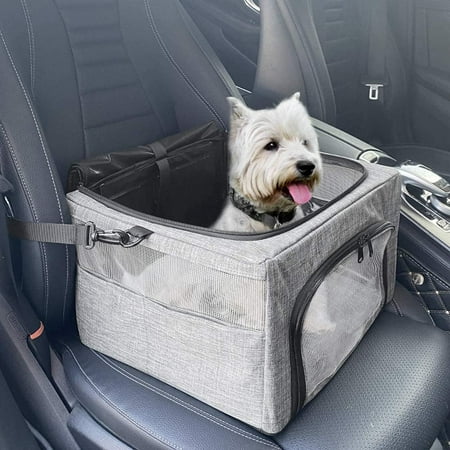 Dog Booster Car Seat  Reinforce Metal Frame Safe Pet Car Seat With Seatbelt & Waterproof Pee Pad & Top Cover | Portable Collapsible Puppy Carrier Bag | For Small Medium Dogs Cats Up To 15Lb