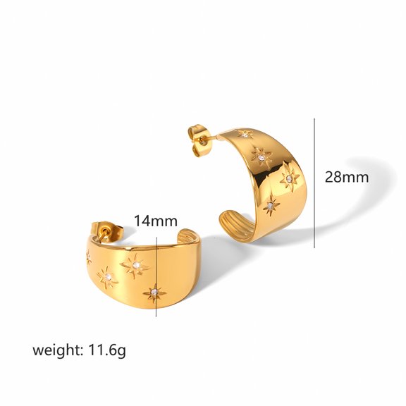18K Karat Gold Plated Earrings for Women 18K Gold Zircon Octagram Jewelry for Her Birthday Gift