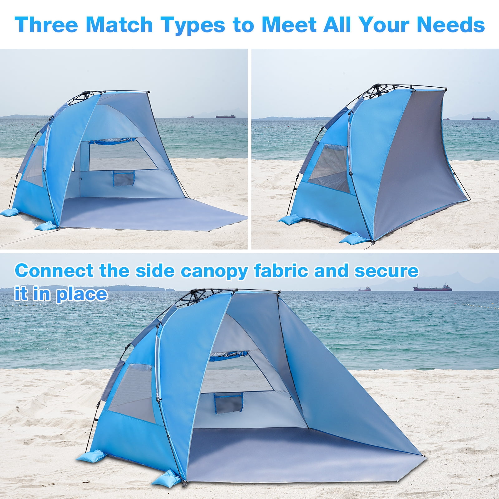 SUNOYAR Beach Tent Sun Shelter, Pop up Beach Tent for 4-6 Person with UPF 50+UV Protection, Portable Beach Shade Canopy for Camping, Picnics and Outdoor
