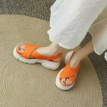 

Thick-soled sandals women‘s 2024 summer new Korean version of fish mouth cross Velcro muffin sports soled sandals wholesale