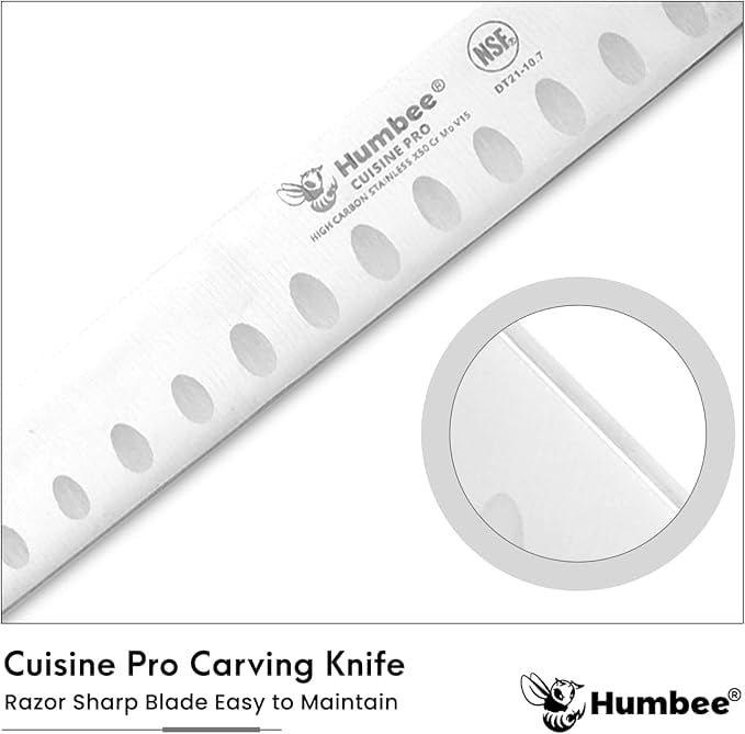 Humbee Chef Carving Knife 10-Inch with Granton Edge for Turkey Ham Meat Slicing and cutting NSF Certified DT-21 Series, Purple