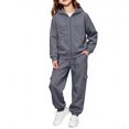 thumbnail image 3 of Girls Boys 2 Piece Sweatsuits Kids' Sweatsuit Set Solid Color Long Sleeve Zip Up Hooded Sweatshirt & Cargo Sweatpants Set,Gray,150, 3 of 7