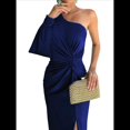 thumbnail image 2 of Vestido de Cóctel para Mujer, con un Solo Hombro, Larga y Abertura Alta, para Fiesta de Boda Azul Oscuro S, 2 of 8