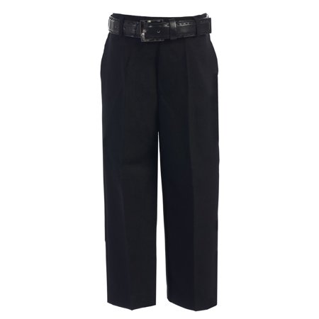 Little Boys Black Flat Front Solid Belt Special Occasion Dress Pants