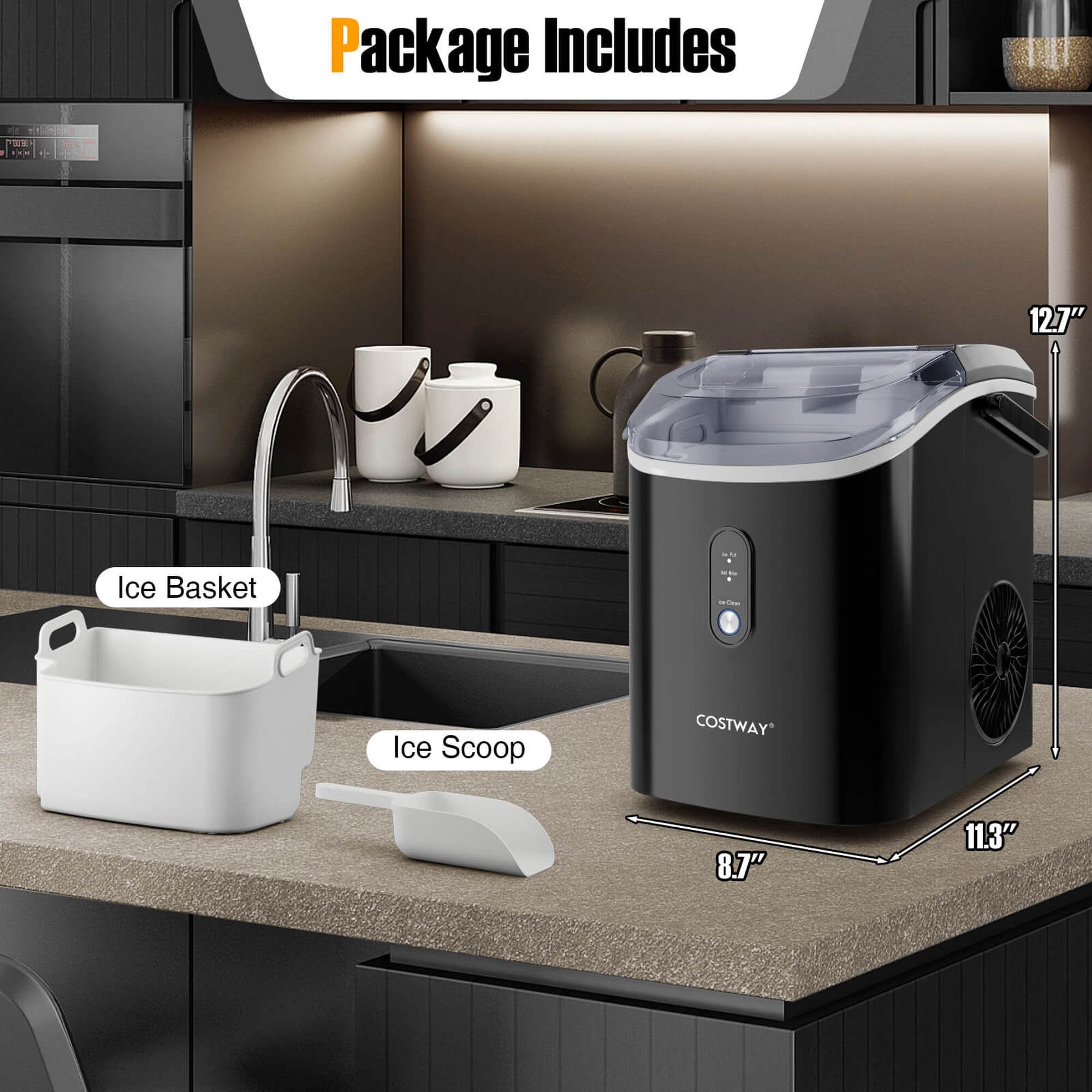 Costway Countertop Ice Maker with Soft Chewable Pellet Ice  Ready in 6 Mins Black