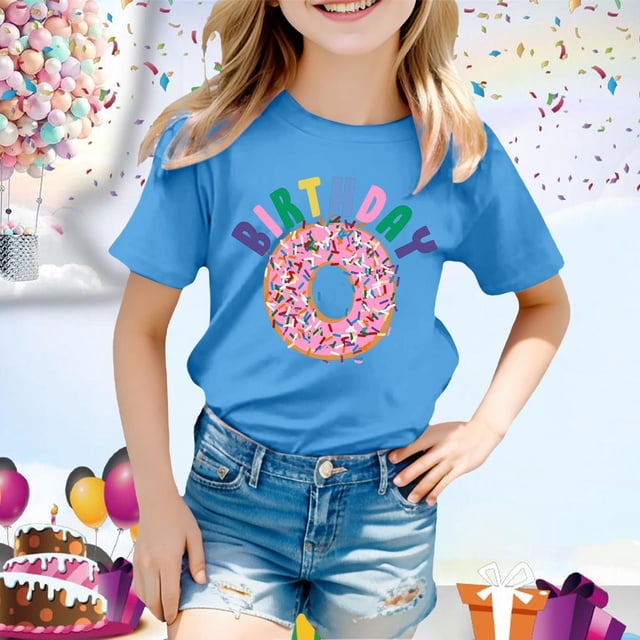 Chemises pour Filles Imprimé Chemise à Manches Courtes Col Rond Tenue d'Été pour Filles 3-4 Ans Mode Filles