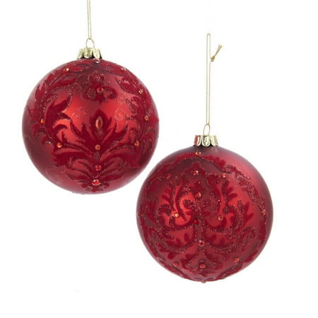 4 Rich Elegance Red Fleur De Lis Damask Design Christmas Ball