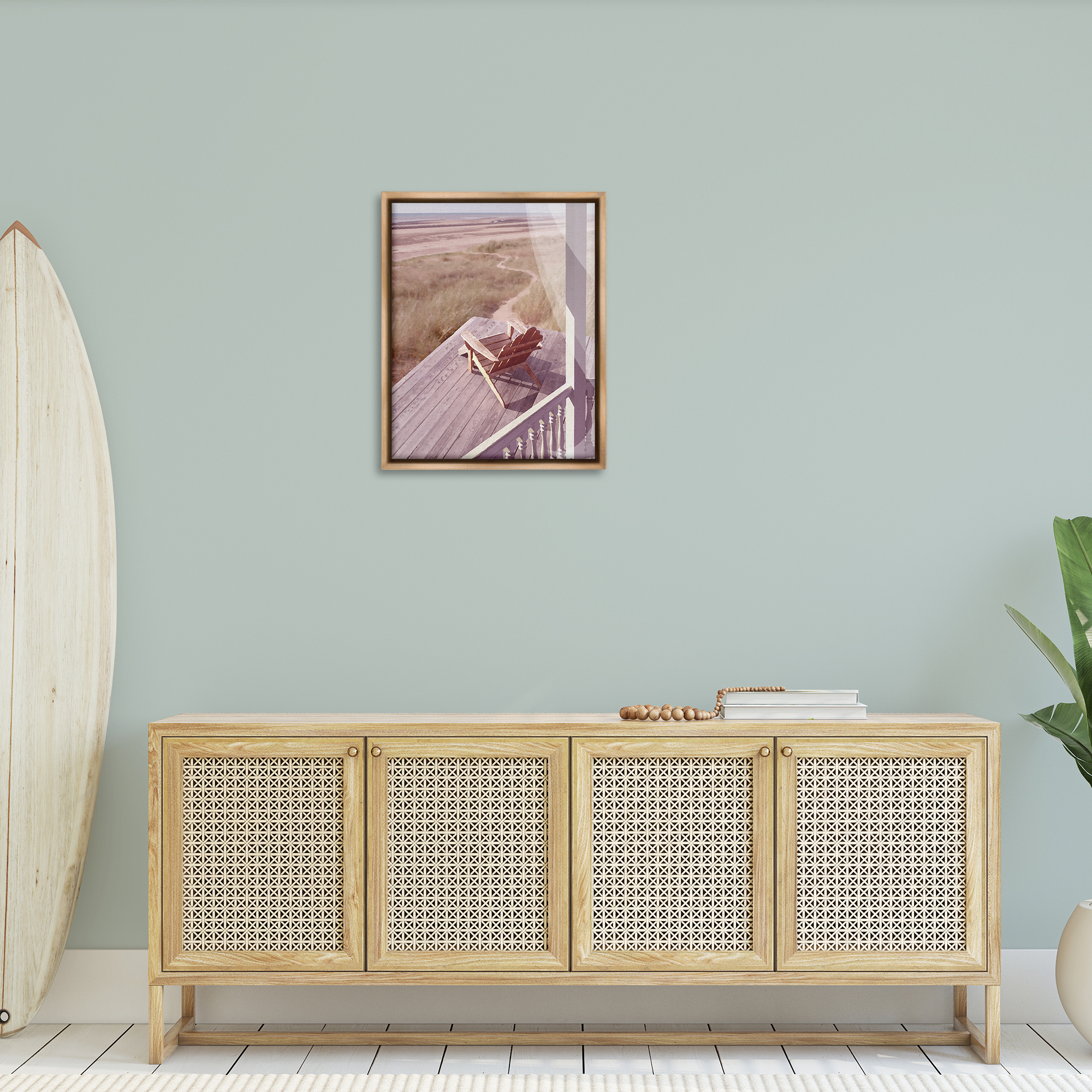 Stupell Industries Hamptons Beach Porch Landscape Painting Brown Floater Framed Canvas Art Print Wall Art, 25 x 31