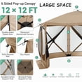 thumbnail image 5 of COBIZI Pop Up Gazebo Screen Tent Screen House for Camping, 12x12 Screen Room with Mosquito Netting, Hub Tent Instant Screened Canopy with Carrying Bag and Ground Stakes, Khaki, 5 of 10