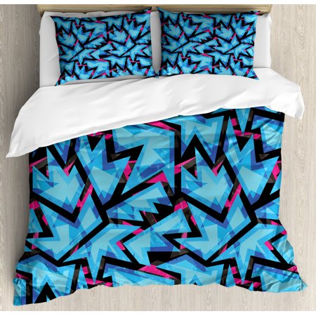 Abstract Duvet Cover Set Trippy Neon Figures In Contrast With