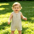 thumbnail image 2 of Gunia Toddler Boy Girl Outfit Sleeveless Romper Jumpsuit Summer Infant Clothes Set Khaki 12-18 Months, 2 of 6