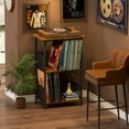 thumbnail image 2 of Record Player Stand with 2-Tier Storage, Wooden Desktop for Vinyl Albums, Retro End Table for Bedroom & Living Room, 2 of 6