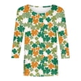 thumbnail image 4 of UngA St Patrick's Day Shirt Women Green Shamrock Irish Shirts 3/4 Length Sleeve Print Tops Funny Graphic Tshirts,Size L, 4 of 8
