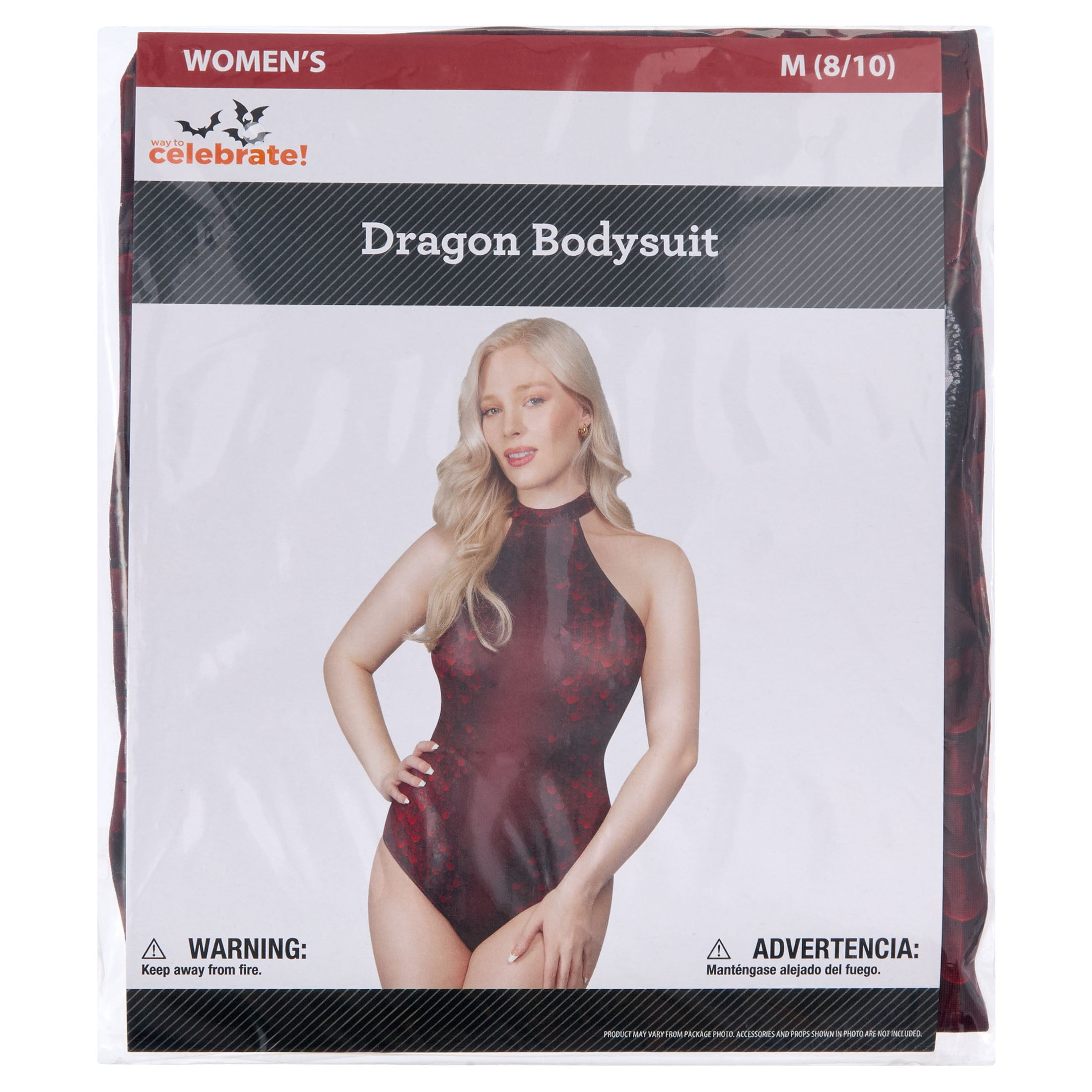 Dragon Bodysuit Costume Accessory for Adults, Red, M (8/10), Halloween by Way To Celebrate