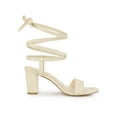 thumbnail image 3 of BLISSFUL STEP Women's Open Toe Lace up Block High Heels Sandals Beige 7, 3 of 8