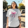 thumbnail image 3 of Women's Graphic T-Shirt White XS Women's Tops Pink Bow Tie Crew Neck Short Sleeve Shirts for Women, 3 of 3