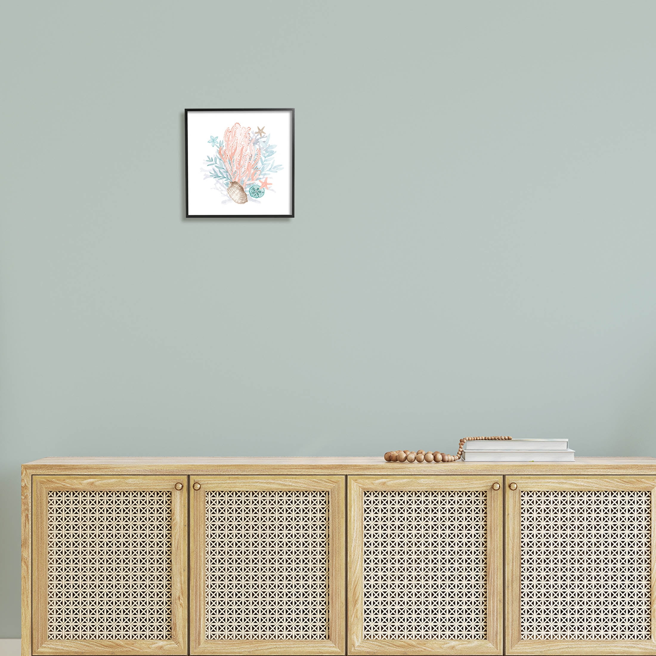 Aquatic Coral Pattern Seashells Animals & Insects Graphic Art Black Framed Art Print Wall Art