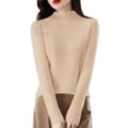 thumbnail image 2 of IMENGL Women's spring solid semi high neck pullover, Beige 2XL, Size M-2XL, 2 of 5