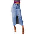 thumbnail image 2 of Huresd Women Long Denim Skirt Front Slit Maxi Skirt Y2K Fashion Streetwear High Waist Jean Skirt with Pockets Light Blue XL, 2 of 8