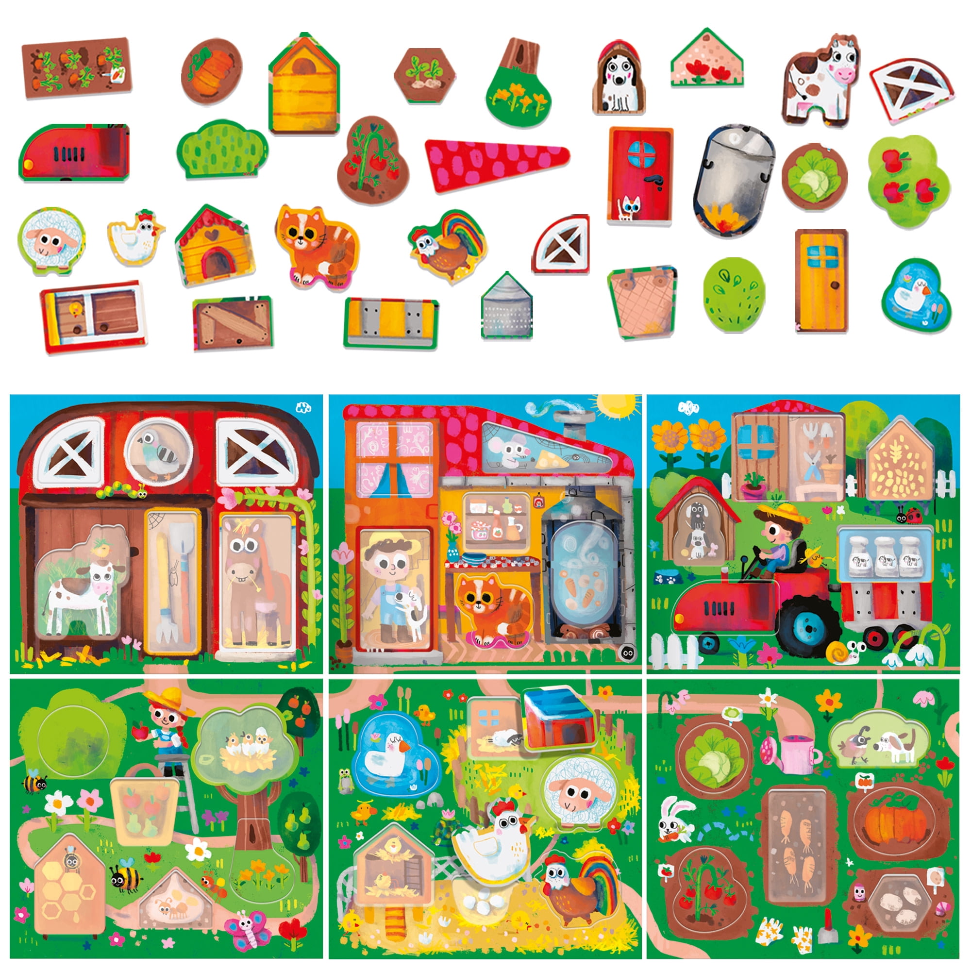 Headu: Play Farm Montessori - Matching & Sorting Game, Color-Shape Pairing, Animal & Object Reveal, Oversized Tiles, Farm Puzzle Scenes, Toddlers 2-4