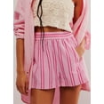 thumbnail image 5 of Cathery Women Summer Casual Striped Shorts, Elastic High Waist Straight Wide Leg Shorts with Pocket Streetwear Daily, 5 of 7