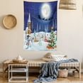 thumbnail image 2 of Christmas Tapestry, Winter Season Snowman Xmas Tree Santa Sleigh Moon Present Boxes Snow and Stars, Wall Hanging for Bedroom Living Room Dorm Decor, 60W X 80L Inches, Blue White, by Ambesonne, 2 of 5
