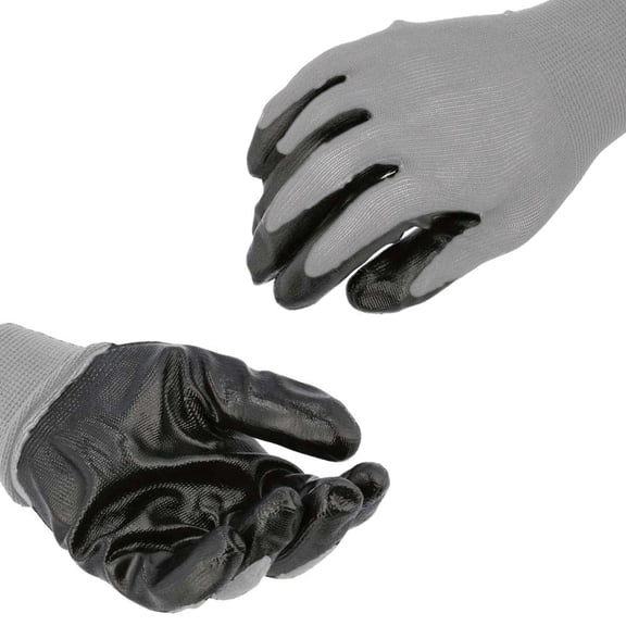 PackagingSuppliesByMail PSBM Nitrile Coated Safety Work Gloves, 12-Pairs, Size Small, Grey, Dipped Coating for Grip with Breathable Backing
