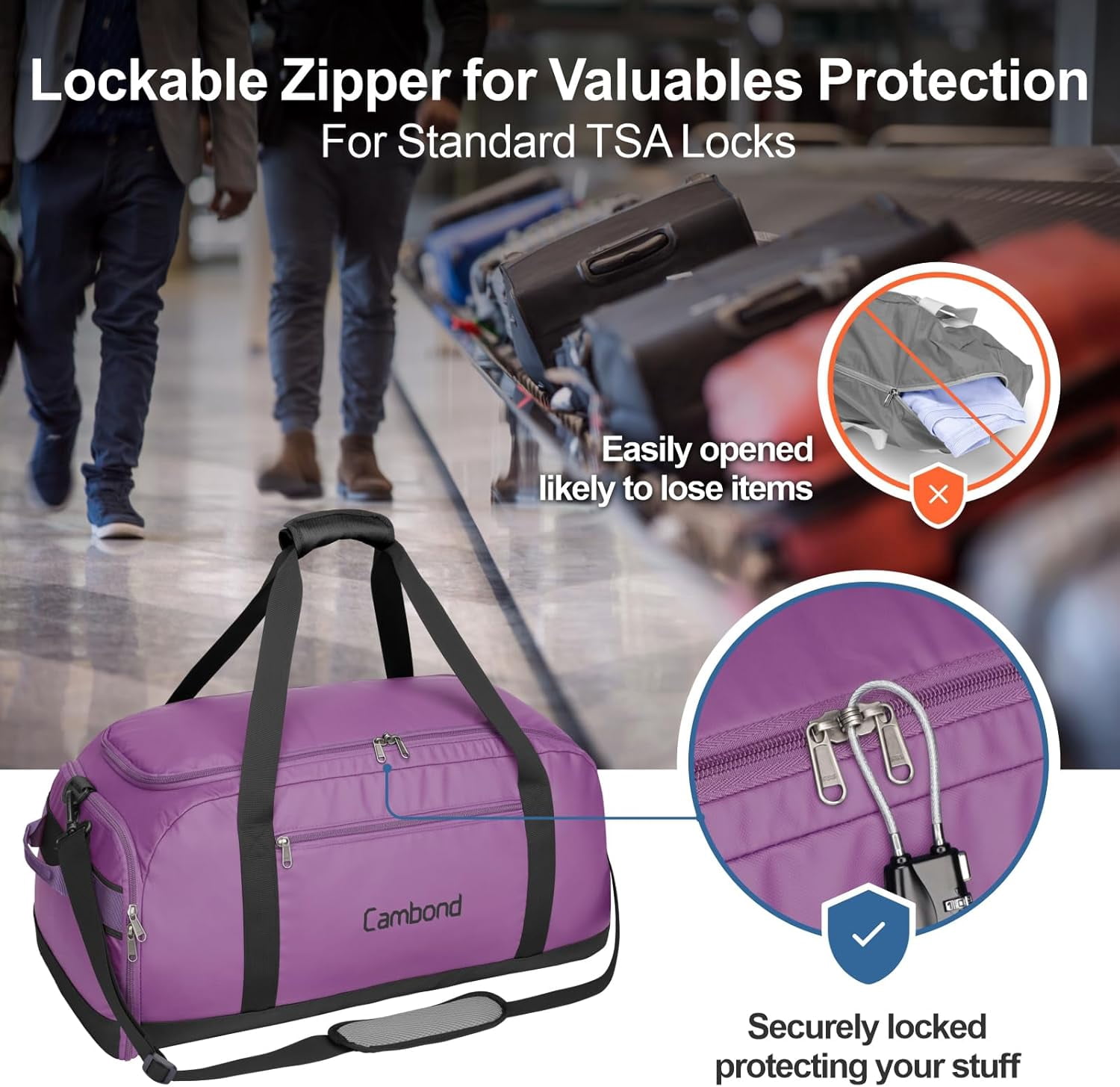 Airport Luggage Checked Bag - 80L Large Travel Duffle Bag for 5-7 Day Long Trip, Foldable Travel Duffel Bags for Traveling with Shoe Compartment for Men Women, Checked Luggage, Purple