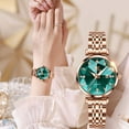 thumbnail image 4 of OLEVS Women Watch Fashion Rose Gold Diamond Analog Quartz Female Watch for Women Luxury Dress Ladies Stainless Steel Luminous Waterproof Date Wrist Watches Green Dial, 4 of 9