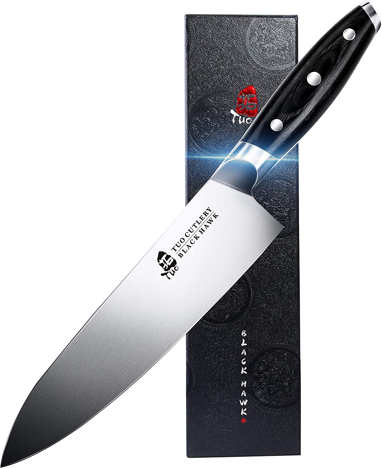 Punktlighed springe Inde TUO Chef Knife - 8 inch Kitchen Chefs Knives Professional Cooking Knife -  German HC Steel - Full Tang Pakkawood Handle - BLACK HAWK SERIES with Gift  Box - Walmart.com