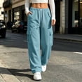 thumbnail image 2 of Inleife Women Wide Leg Cargo Sweatpants Elastic Drawstring High Waist Casual Solid Track Pants with Multi Pockets, Loose Straight Loungewear Athletic Pants for Streetwear Daily Outfits, 2 of 6