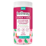 Bellway Psyllium Super Fiber Prebiotic Supplement Powder, Sugar-Free, Fruit Punch, 72 Servings