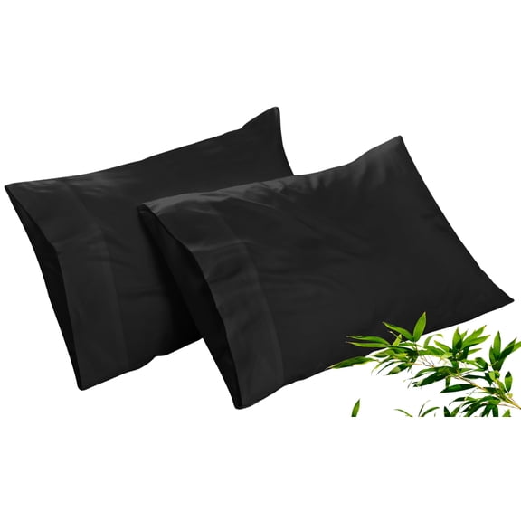 Royale Linens Cooling Pillow Cases King Size Set of 2-100% Rayon Derived from Bamboo Cooling Pillowcase for Hot Sleepers - Soft & Silky Pillow Covers with Envelope Closure (Black 20x40 Inches)