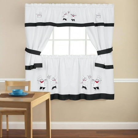 5 Piece Cottage Kitchen Curtain - Embroidered Gourmet Chef 36