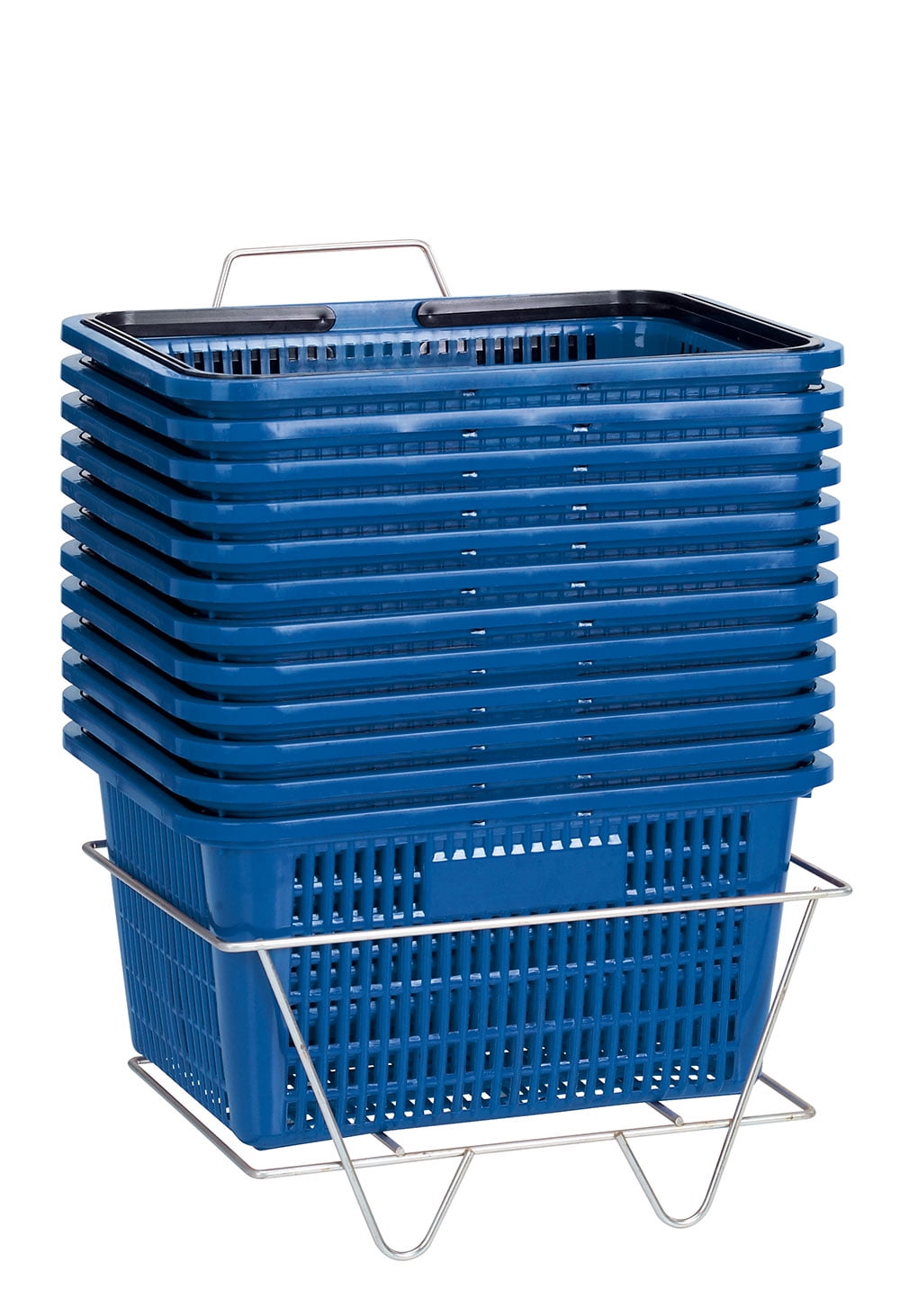 Pack of 5 Plastic Shopping Baskets Blue plus mobile stand 