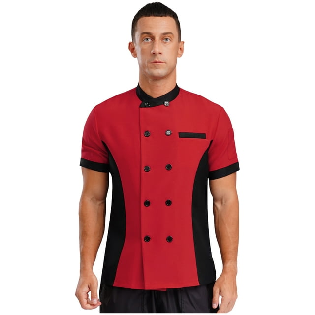 Hansber Unisex Lightweight Chef Coat Professional Cook Chef Jacket Kitchen Work Uniform for Men and Women Burgundy XL