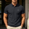 thumbnail image 2 of hoksml Men's Short Sleeve Collared Shirt 3 Button Collared Solid Breathable Regular Fit Golf Top for Business Daily Vacation Casual Wear, 2 of 7