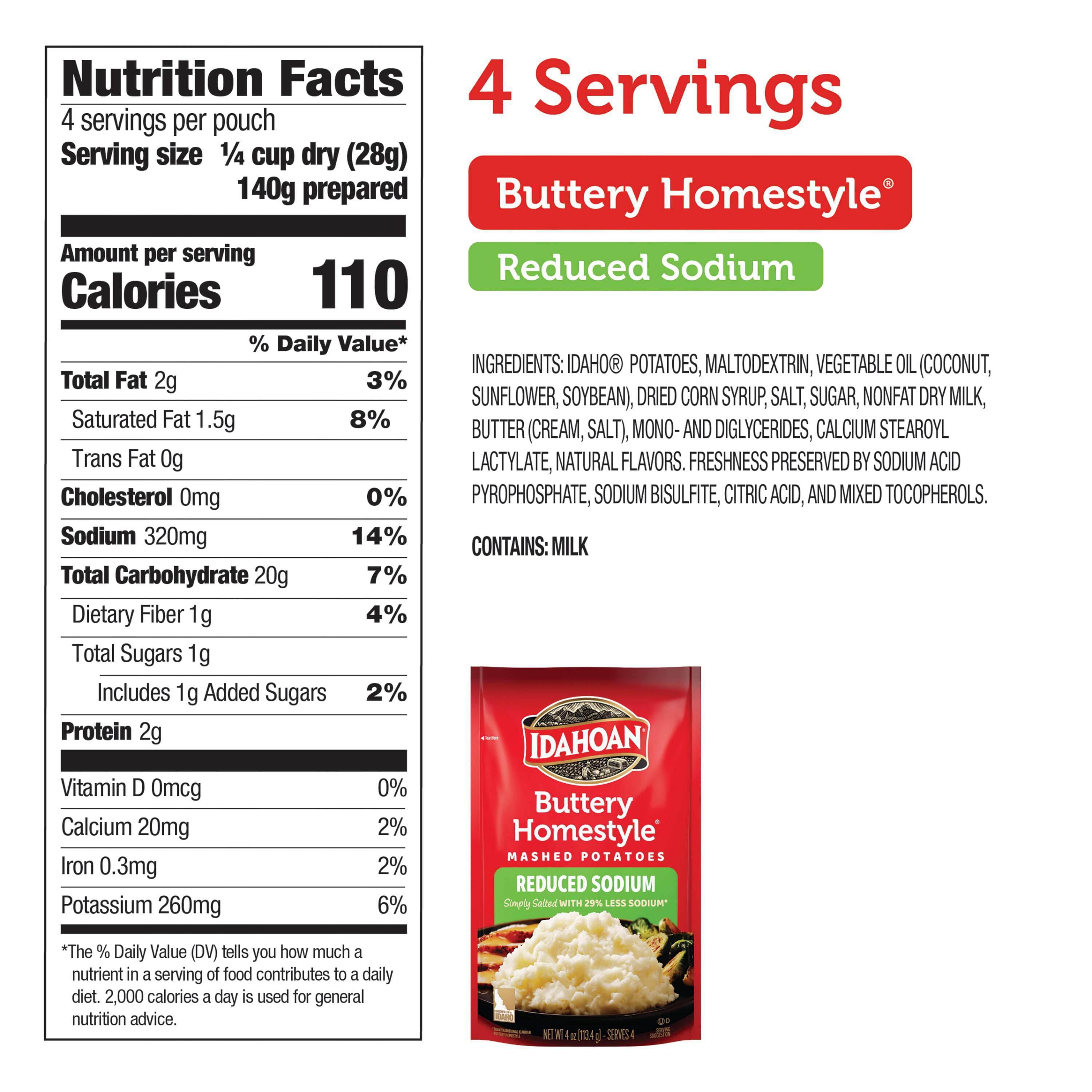 Idahoan® Buttery Homestyle® Reduced Sodium Mashed Potatoes, 4 oz (Pack of 12)