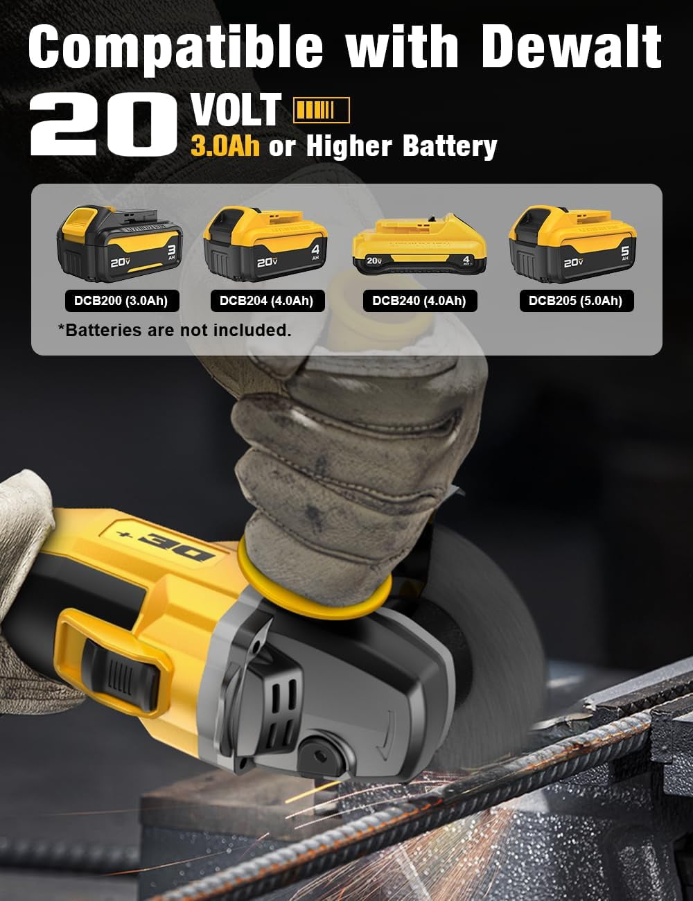20V Brushless Cordless 4-1/2 inch Angle Grinder, 9000 RPM, lock-on Switch, Compatible with Dewalt 20V Battery (Bare Tool)