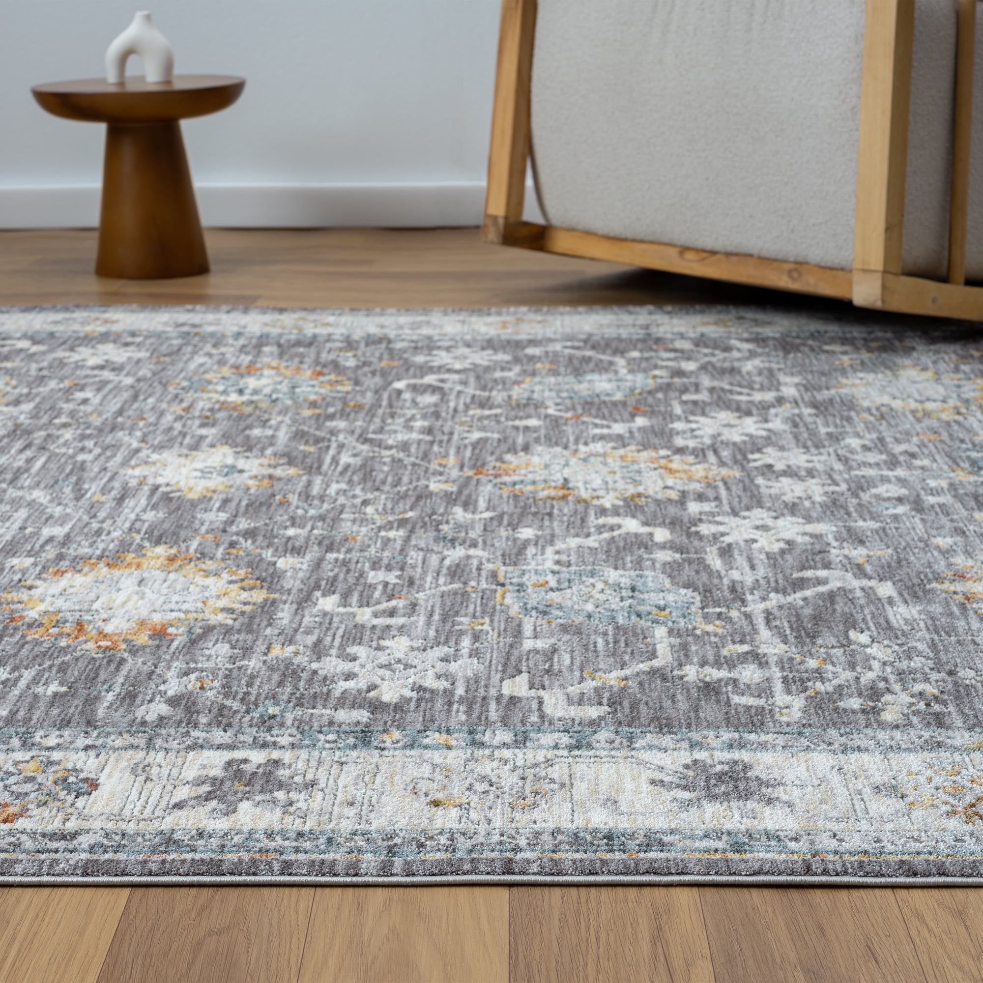 Harlow Hill Alison Sunny Bordered Floral Indoor Polyester Area Rug, Light Gray/Blue, 10' x 14'