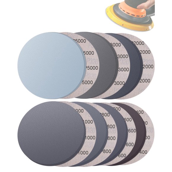 70Pcs 6 Inch Wet Dry Sanding Paper Discs Hook and Loop, 5000 3000 2000 1000 800 600 400 Fine Grit Sandpaper for DA Random Orbital
