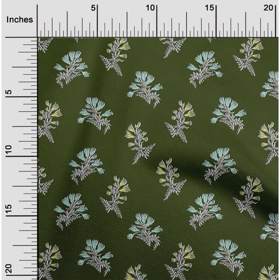 oneOone Viscose Jersey Dark Green Fabric Leaves & Flower Floral Diy Clothing Quilting Fabric Print Fabric By Yard 60 Inch Wide