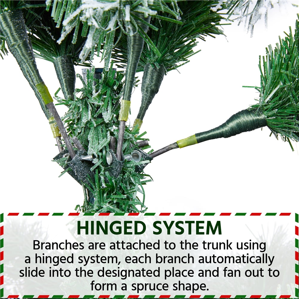 Easyfashion Clear Prelit Incandescent Green Snow Flocked Spruce Artificial Christmas Tree, 7.5'