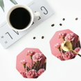 thumbnail image 4 of Vsdgher Delicate Pink Carnations A Leather Coasters for Drinks, Durable Drink Coasters 4 Set for Tabletop Protection, Luxurious Home Décor and Housewarming Gift-Octagon, 4 of 6