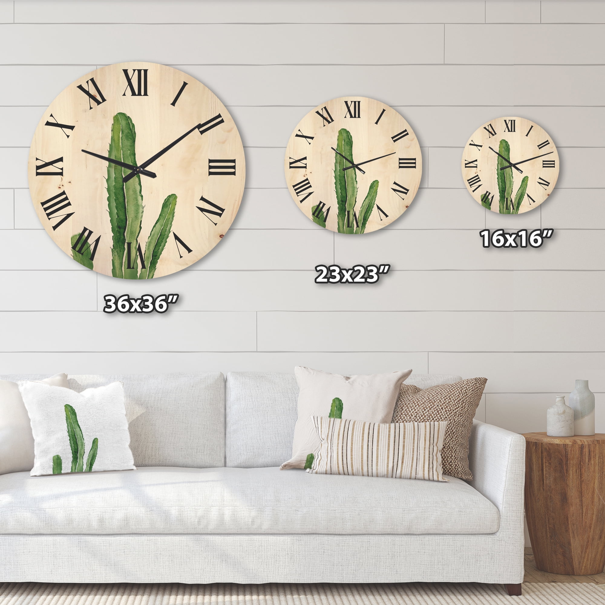 Designart 'Green Cactus South Western Plant' Tropical Wood Wall Clock