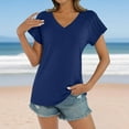 thumbnail image 5 of DeHolifer T-Shirts for Women V-Neck Solid Color Short Sleeve Pleated Summer Trendy Pullover T-Shirts Navy XL, 5 of 8
