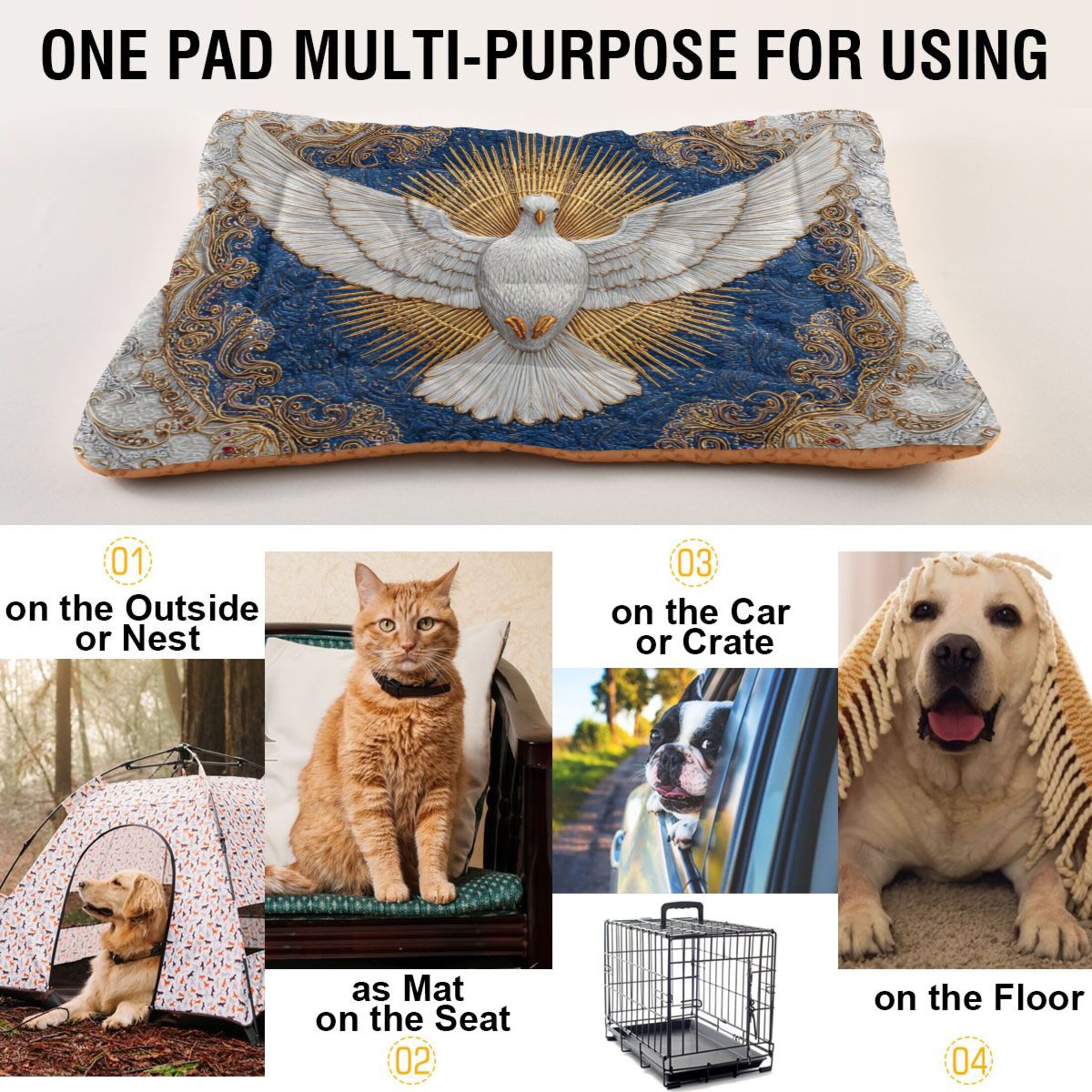 Cozy Mat Pet Bed Indoor Outdoor Warm Soft For Cat Dog Puppy(S/M) Holy Spirit